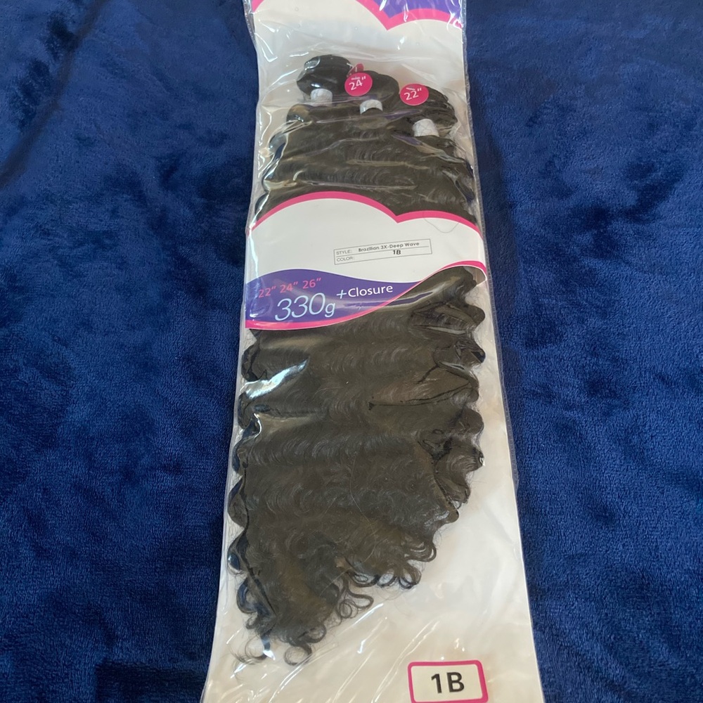 1B Curly Synthetic Hair Weave (Black) with Closure